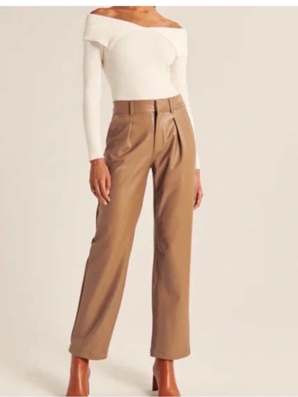 Abercrombie & Fitch Brown Leather Wide Leg High Rise Trouser Pants